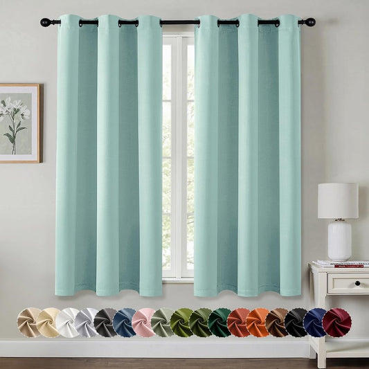 MIULEE Aqua Blackout Curtains for Bedroom Living Room 45 Inches Long 2 Panels, Thermal Insulated Room Darkening Drapes Solid Grommet Noise Reduction Light Blocking Window Treatments 40x45 Inch
