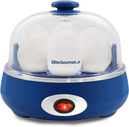 Elite Gourmet Easy Egg Cooker - Electric 7-Egg Capacity with Auto Shut-Off & Measuring Cup - Classic Blue
