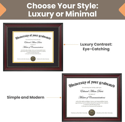 Upsimples Diploma Frame - Classic Wood Grain with Gold Beading | 8.5 x 11 with Mat or 11 x 14 Without Mat - Perfect Graduation Gift