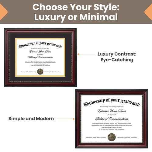 upsimples Diploma Frame 8.5 x 11 with Mat, Certificate Degree Document Frame, Displays Diploma Frame 11x14 without Mat, Classic Wood Grain with Gold Beading, Includes Black & Gold Mats, 1 Pack