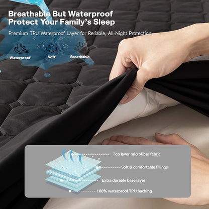 Skiennix Waterproof Twin Mattress Protector - Lab Tested Leakproof, Oeko-TEX Certified, Breathable & Noiseless, 18" Deep Pocket, Machine Washable | Black