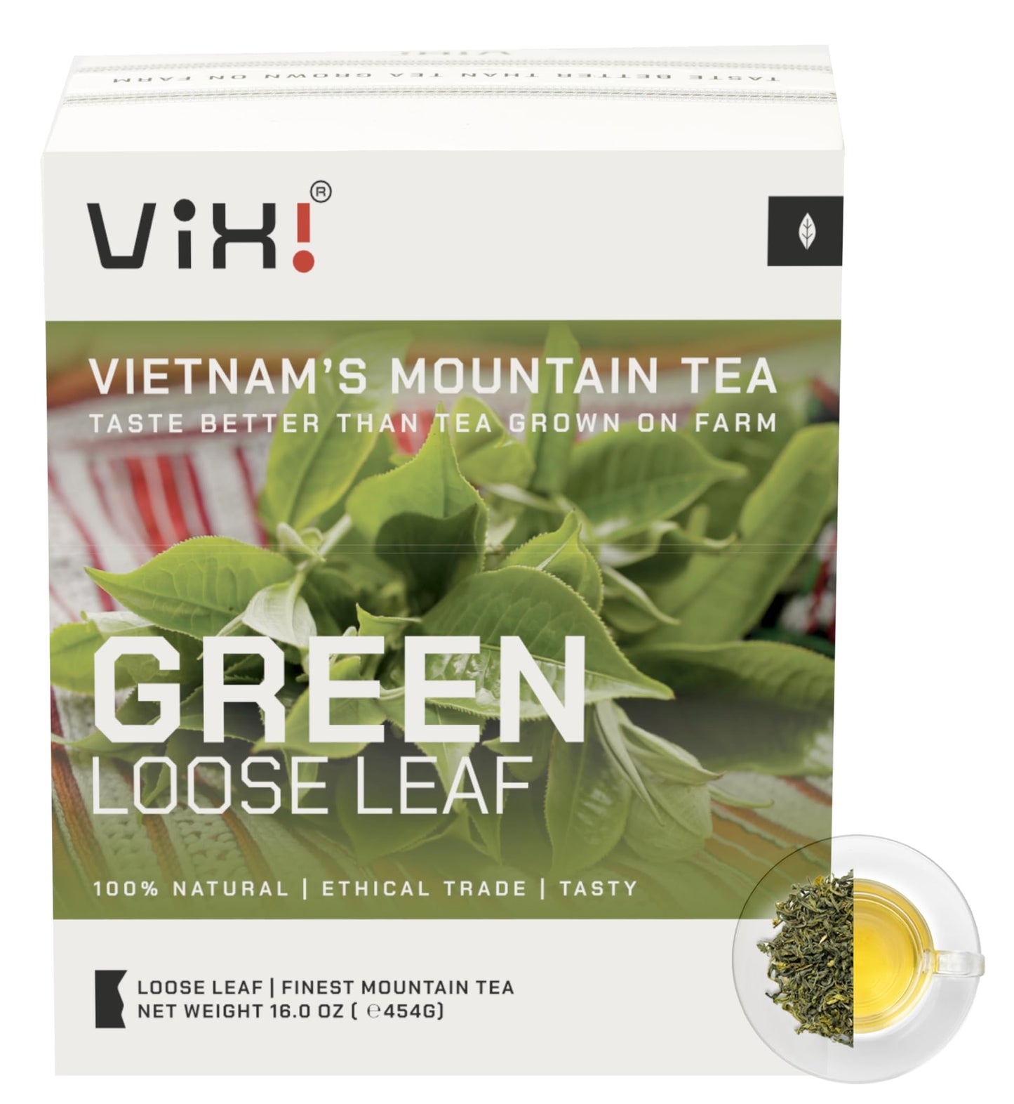 VIXI Green Tea Loose Leaf, (16.00 Oz), Vietnam's Mountain Tea, Caffeinated, Dried Whole Full Large Leaves, 100% Natural, Antioxidant, Perfect for Hot and Cold Brew