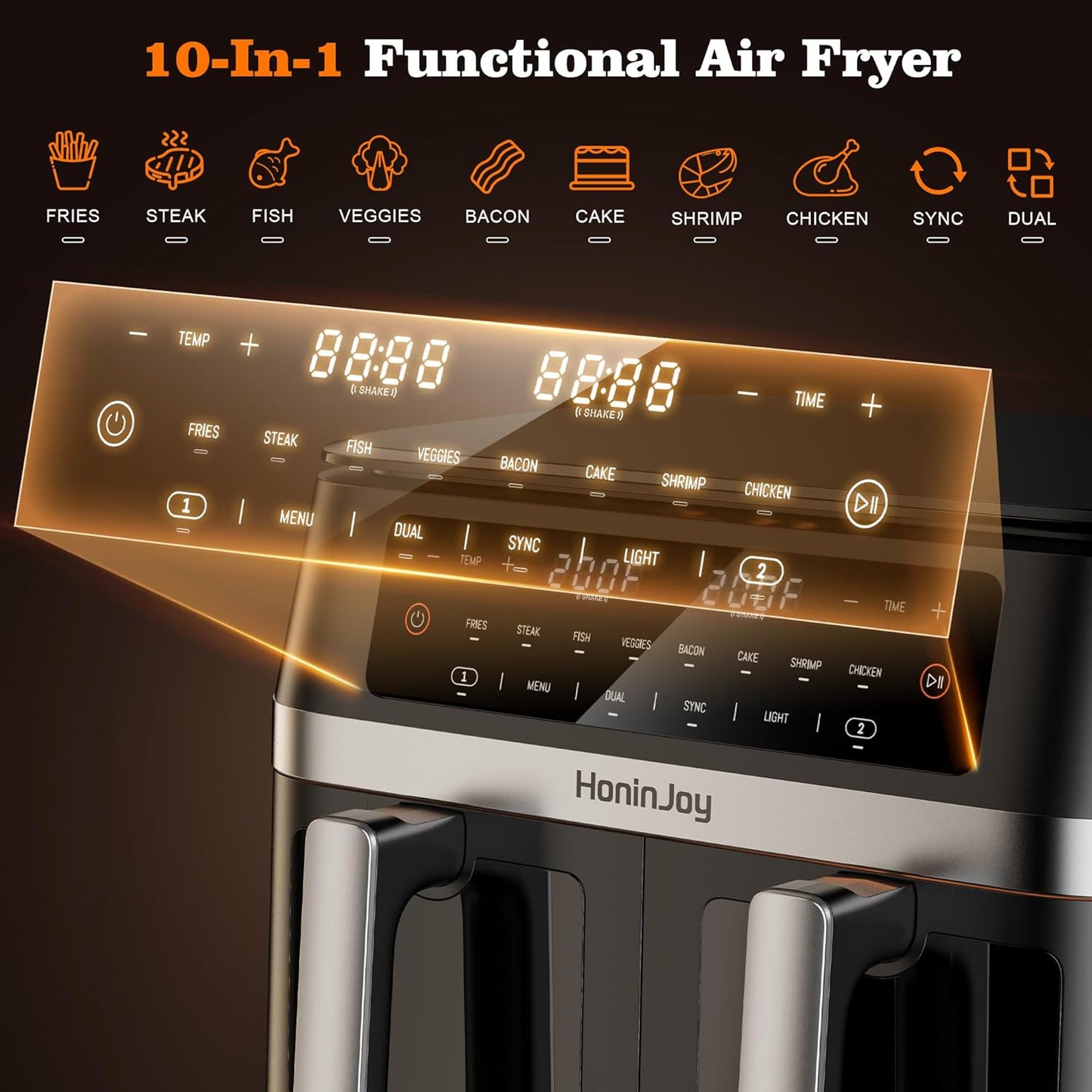Skiennix 12QT Large Dual Basket Air Fryer - 10-in-1 Digital Touchscreen with Viewing Window & 50 Paper Liners