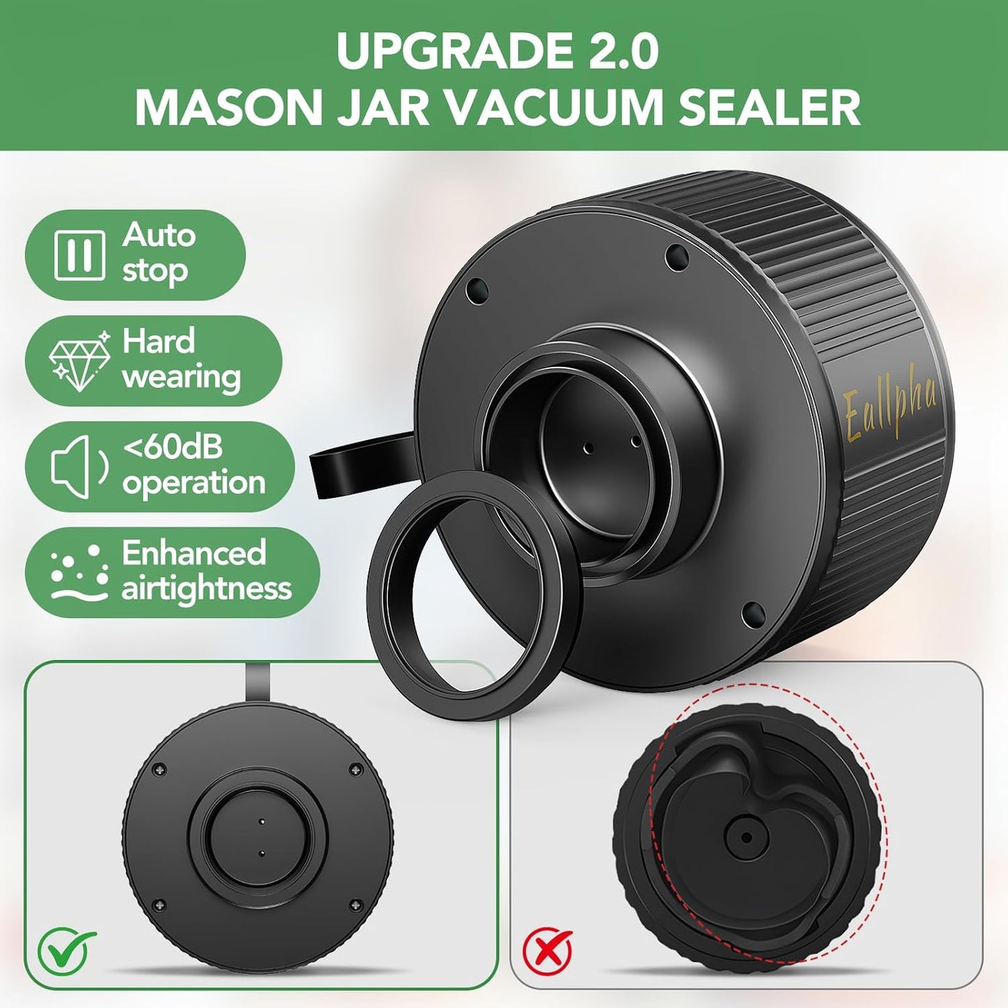 Skiennix Electric Mason Jar Vacuum Sealer - 3-in-1 Handheld Food Storage Solution for Jars & Bags