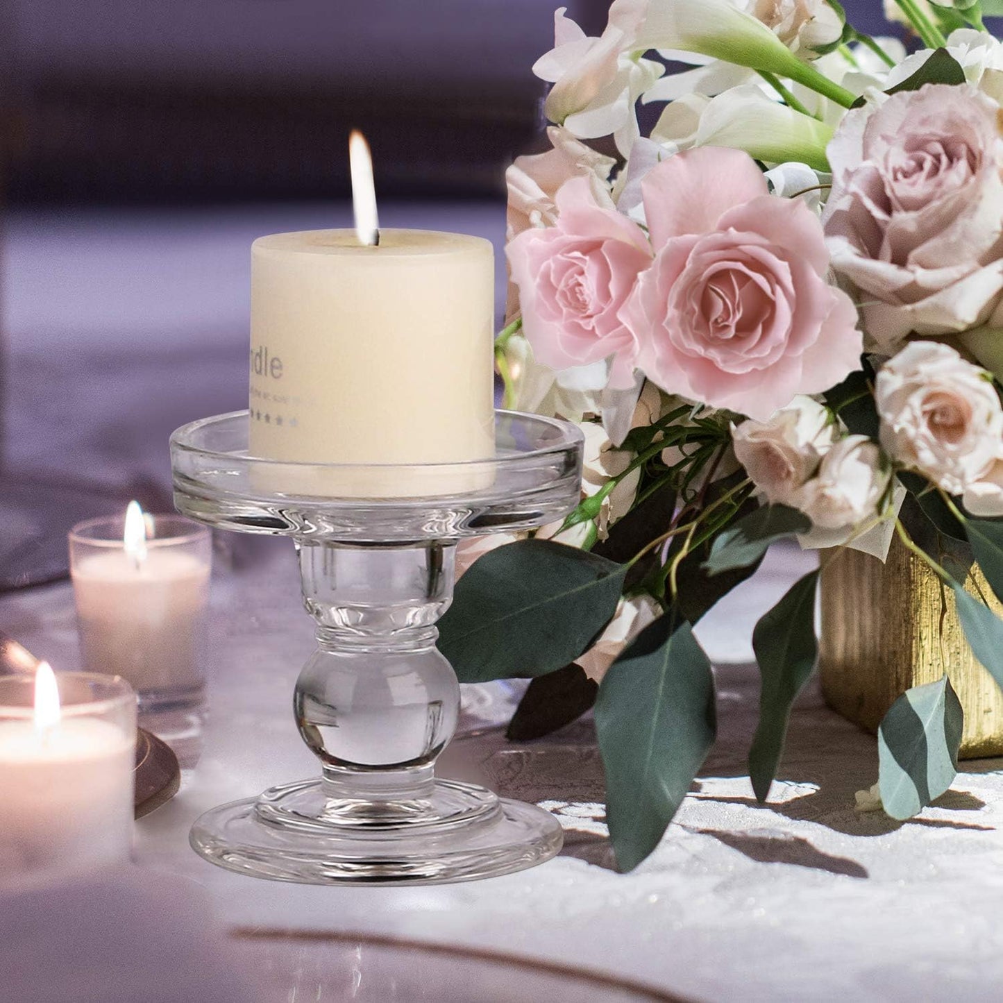 Yeeco Glass Candle Holders - Elegant 3.5" Tall Pillar Design | Set of 2 for Weddings & Dining