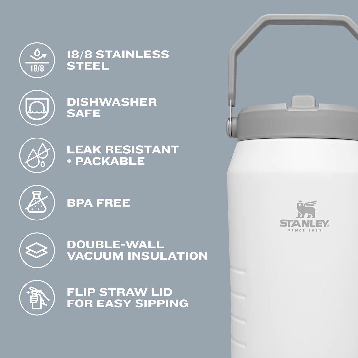 Stanley IceFlow 40 oz Flip Straw Jug - Insulated Stainless Steel, Leak Resistant, BPA-Free | Polar Design