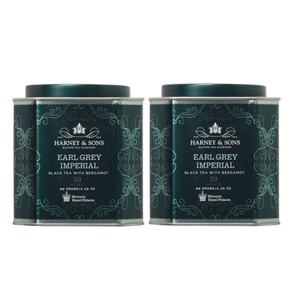 Harney & Son's Earl Grey Imperial Tea Tin 30 Sachets (2.35oz ea, Two Pack) - Historical Blend of Black Tea with Notes of Bergamot - 2 Pack 30ct Sachet Tins (60 Sachets)