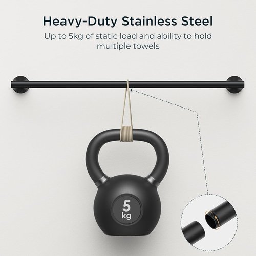 FORIOUS Bathroom Accessories Set - Modern 24 Inch SUS304 Stainless Steel Towel Bar | Matte Black Finish