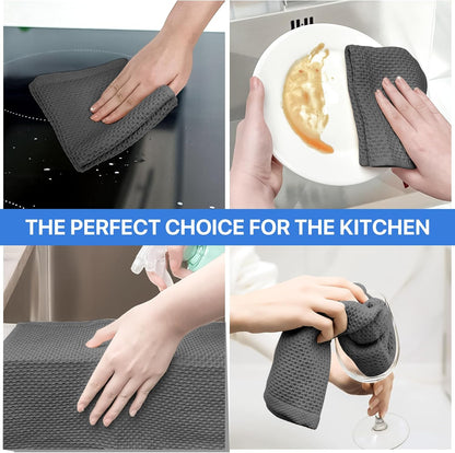 Skiennix 100% Cotton Waffle Weave Kitchen Towels - Ultra Soft & Absorbent 8 Pack | Quick Drying, Dark Grey, 12x12 Inches