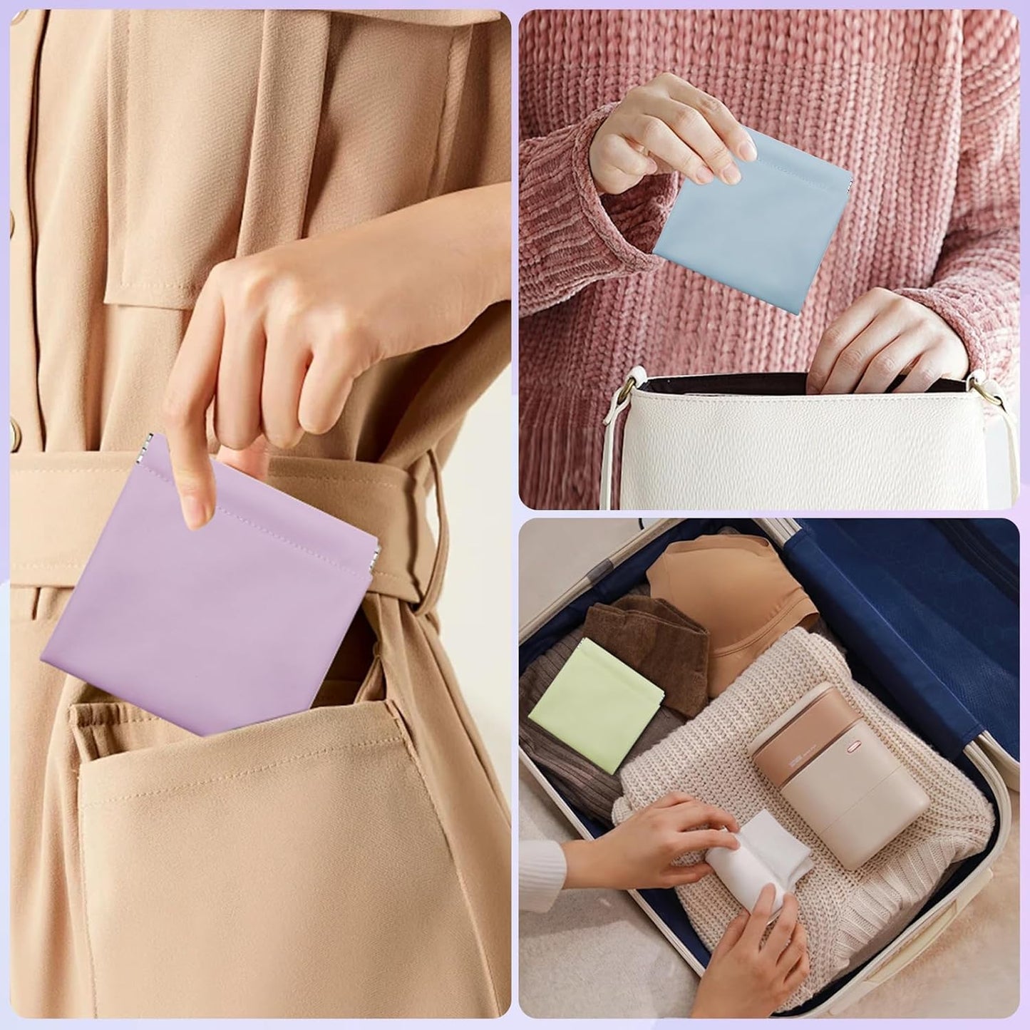 Personalized Snap Closure Leather Organizer Pouch 4 PCS Small Makeup Bag for Purse Mini Portable Cosmetic Bags for Women Lambskin Pocket Cosmetic Bag