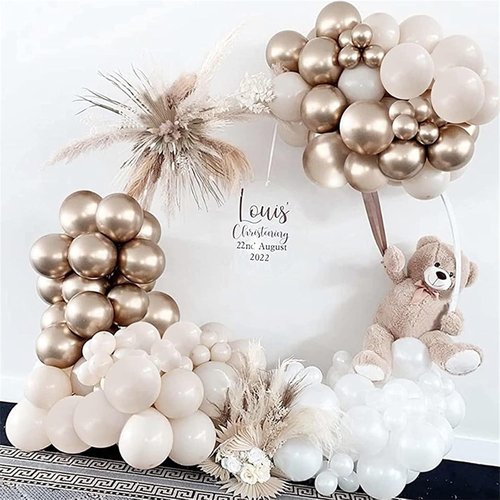Champagne Gold & White Balloons - 60Pcs Metallic Beige, Pearl, & Ivory for Boho Wedding & Birthday Decor