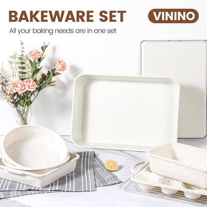 Vinino 8-Piece Nonstick Baking Pans Set - Includes Muffin, Loaf, Cake Pans & Roasting Pan | Oven Safe