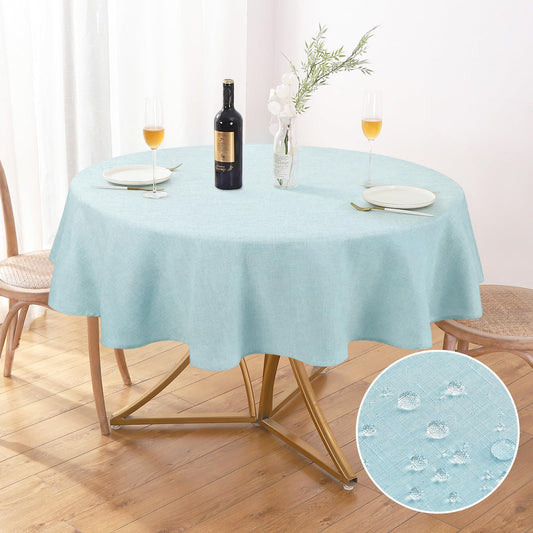 AUSSPVOCT Textured 50 Inch Round Tablecloth Up to 35'' Dia Tables Waterproof Spill-Proof Wipeable Table Cloth Wrinkle Free Circle Dining Table Cover for Birthday Farmhouse Outdoor Party Tablecloths