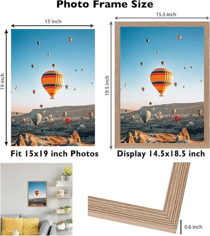 JCJMY 15x19 Picture Frame - Rustic Brown Photo Display for Horizontal & Vertical Wall Art