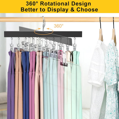 Skiennix Legging Organizer - 360° Rotating Pants Hangers with Clips for 20 Leggings & Jeans | 2-Pack