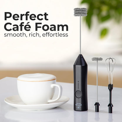 Zulay Kitchen Rechargeable Milk Frother - 3 Speeds & 3 Whisk Attachments - USB Charging for Lattes & Cappuccinos - Black