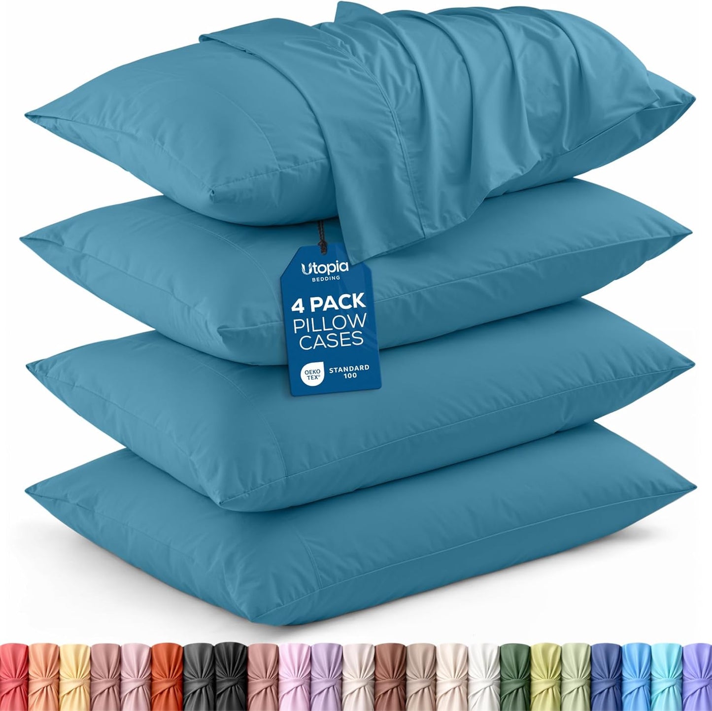 Utopia Bedding Queen Pillow Cases - Soft Brushed Microfiber - 4 Pack, Denim Blue, 20 x 30 Inches