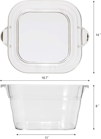 OGGI Acrylic Square Party Tub - Clear Beverage Cooler w/Handles, Wine Cooler, Beer Chiller, Ideal Party Tubs for Drinks, Use Ice Tub for Indoor or Outdoor Bars, 16.75" x 14"
