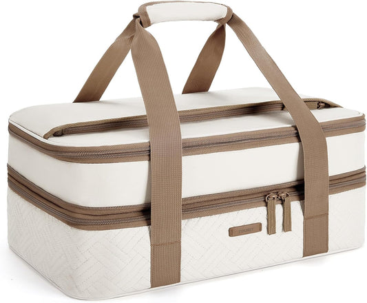 TOURIT Double Decker Insulated Casserole Carrier - Expandable Thermal Food Carrier for Picnics | Fits 9" x 13" Dishes