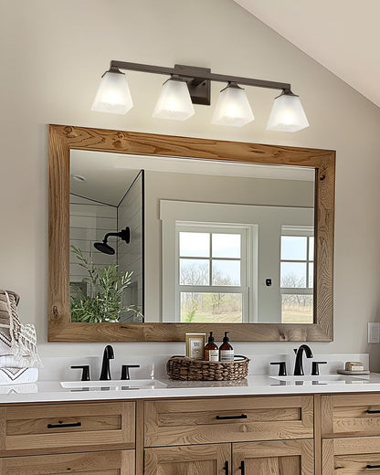 Bathroom Lighting Fixtures, HWH 4-Light Farmhouse Bathroom Vanity Light Over Mirror, Vanity Wall Sconce Oil-Rubbed Bronze Finish with Frosted White Square Glass, 5HY68BG1-4W ORB