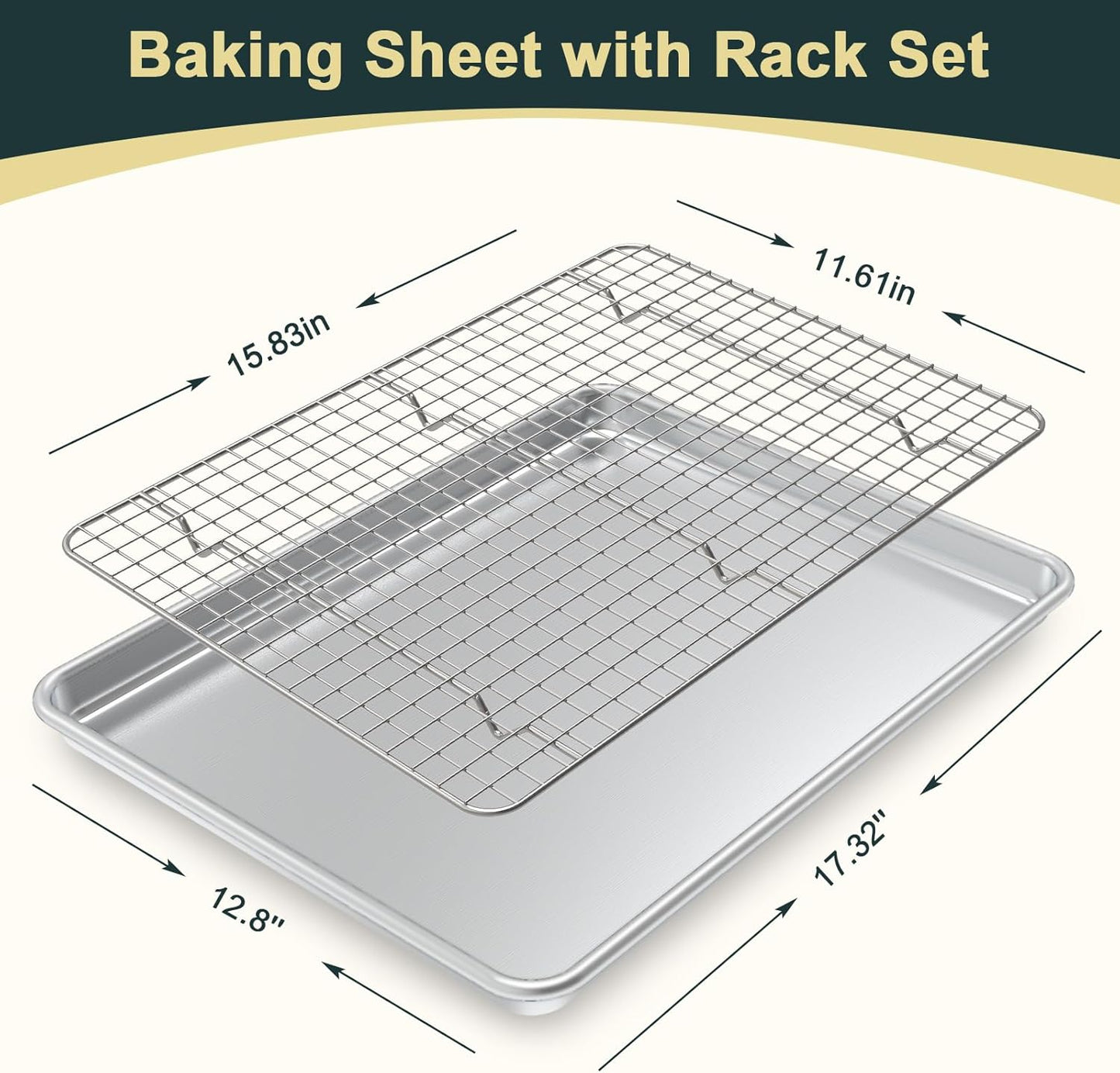 Wildone Baking Sheet Set - Commercial Quality Nonstick Aluminum Pans with Cooling Racks | Heavy Duty Half Sheet Size