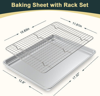 Wildone Baking Sheet Set - Commercial Quality Nonstick Aluminum Pans with Cooling Racks | Heavy Duty Half Sheet Size