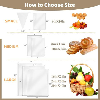 Clear Gift Bags 10 PCS 24x30 Inches Large Cellophane Wrap for Gift Baskets Wrapping Plastic with Ties for Gift Giving, Packaging Products
