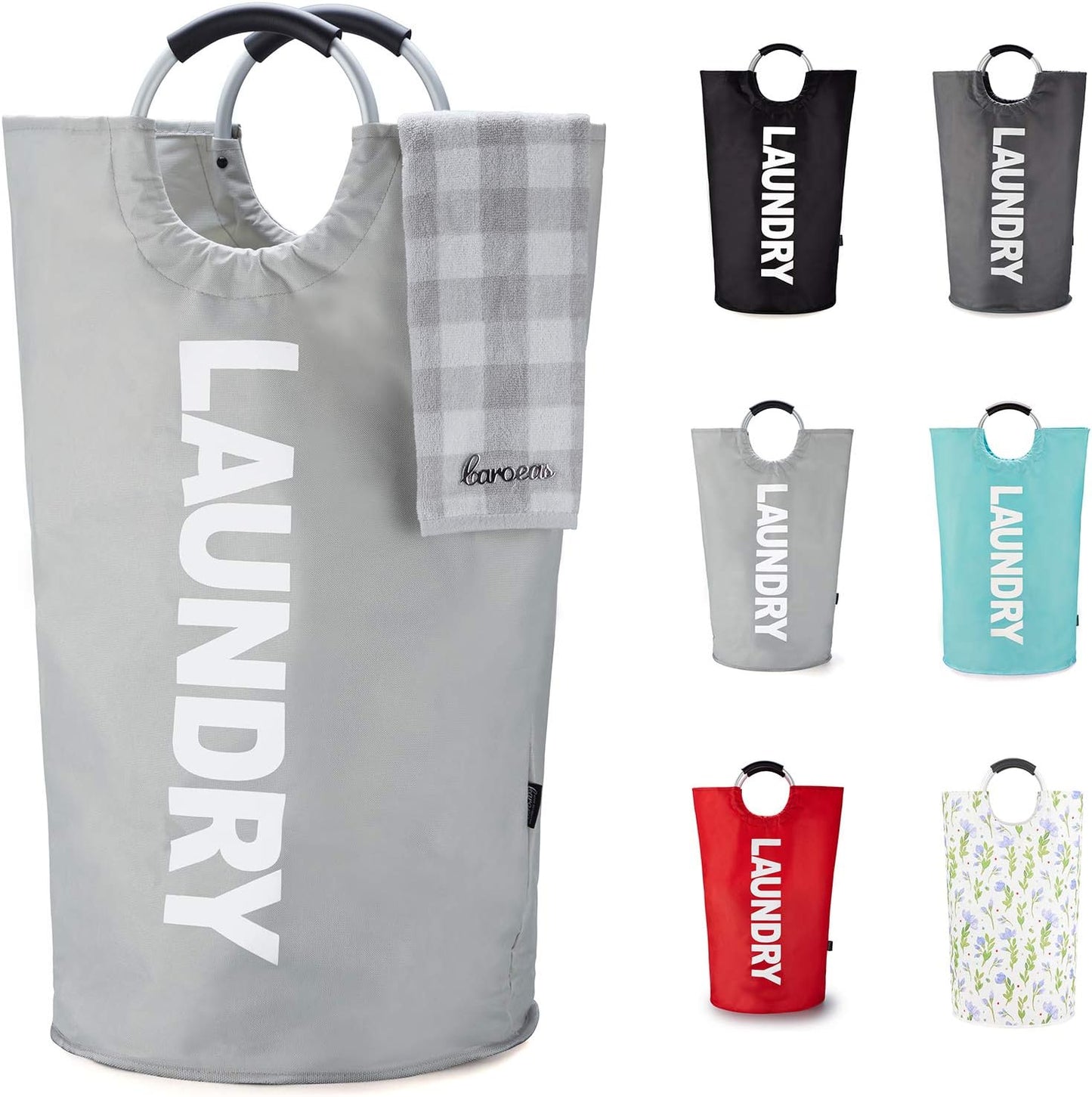 Caroeas 125L Laundry Basket - Large Collapsible Hamper with Padded Handles | Light Grey