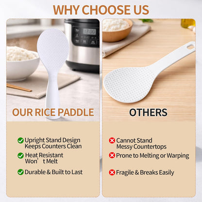 Skiennix Standing Rice Paddle - 2 Pack Non-Stick Rice Scooper | Heat Resistant Spatula (White)