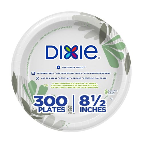 Dixie 8.5-Inch Medium-Weight Disposable Paper Plates - Pathways Design | 300 Count Bulk Case