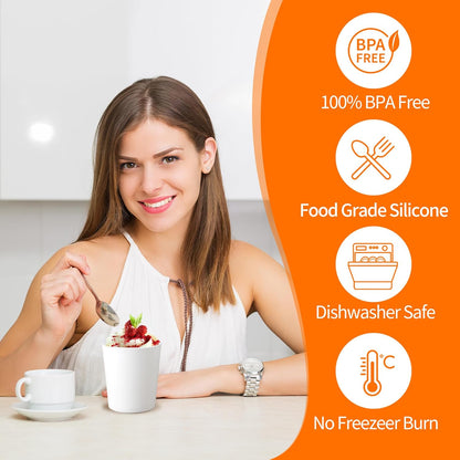 Regine Switzerland Ice Cream Containers - Reusable 1 Quart Storage with Leak-Free Silicone Lids | 4 Pack
