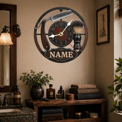 Personalized Barber Wall Clock - Custom Name Barbershop Clock (Variation: Barber Clock 1)