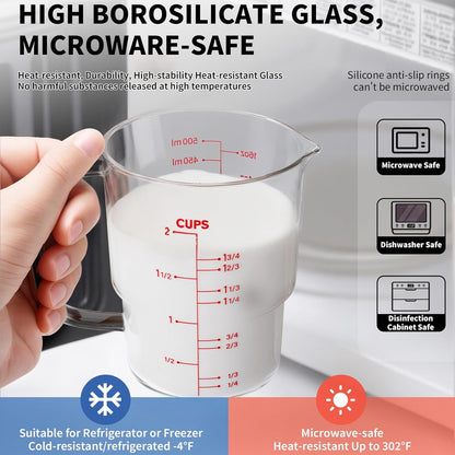Newness 2-Cup Glass Measuring Cup - Upgraded Design with Cup/ML/Ounce Scale | Dishwasher & Microwave Safe