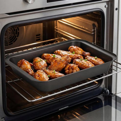Lyellfe Non-Stick Baking Pan Set - 3 Pack 13 x 9 Inch Deep Cookie Sheets for Brownies & Lasagna | BPA Free