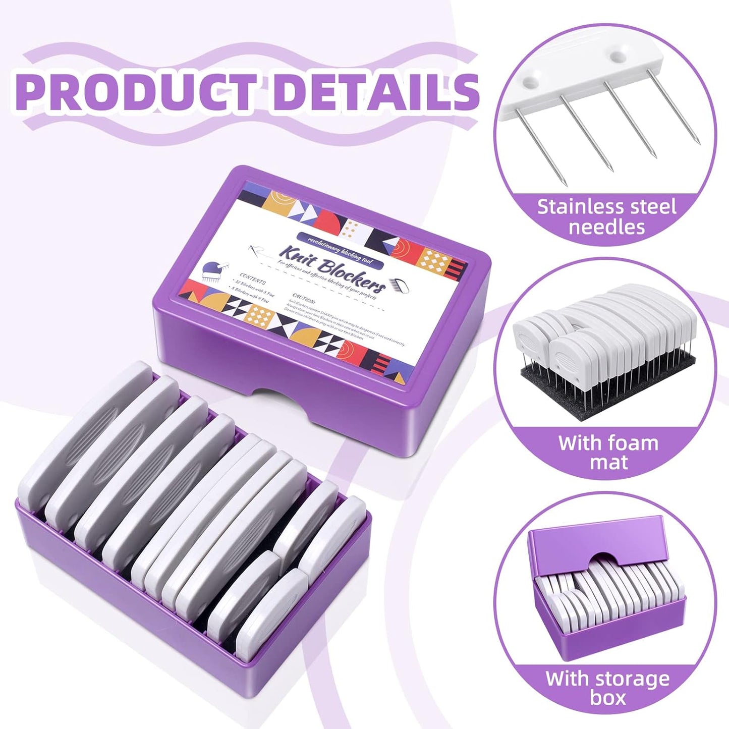 Skiennix Knit Blockers Kit - 20Pcs Blocking Combs for Knitting, Crochet & Lace Projects