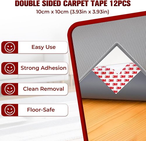 12PC Heavy Duty Carpet Tape by [Brand Name] - Double-Sided Non-Slip Adhesive for Hardwood Floors