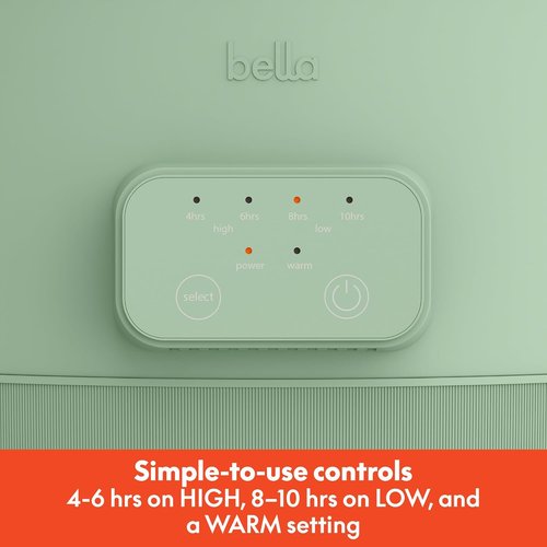 Bella 6.0 Qt Programmable Slow Cooker - Ceramic Nonstick, Adjustable Temp & Dishwasher Safe, Seaglass