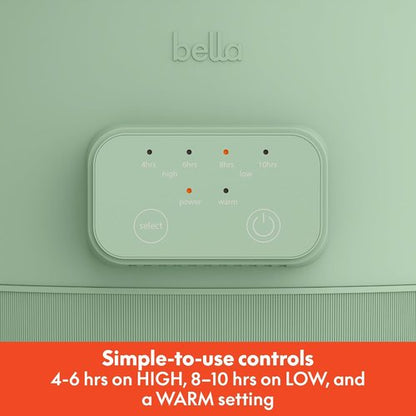 Bella 6.0 Qt Programmable Slow Cooker - Ceramic Nonstick, Adjustable Temp & Dishwasher Safe, Seaglass