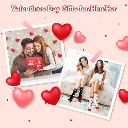 Skiennix Funny Valentine's Day Magnetic Socks - 2 Pairs of Heart Hand Holding Design for Couples & Friends