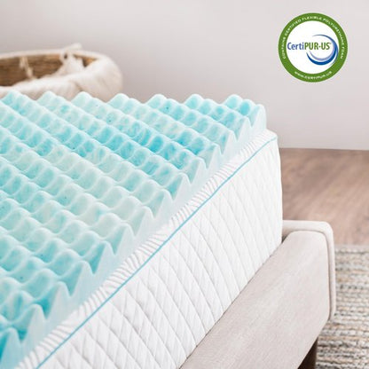 Linenspa 3 Inch Gel Memory Foam Mattress Topper – Egg Crate Style, Reversible for two feels – Promotes Airflow & Relieves Pressure Points – California King