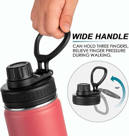 Koodee 12 Oz Stainless Steel Water Bottle - Double Wall Vacuum Insulated Flask | Leakproof Spout Lid (Flamingo Pink)