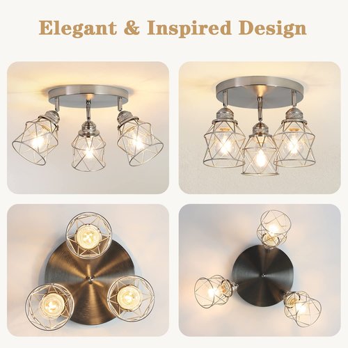 ABEAJAT Kitchen Light Fixtures - 3-Lights Multi-Directional Ceiling Lamp with E26 Base, Adjustable Flush Mount for Farmhouse Kitchen, Hallway, Dining Room, Entryway