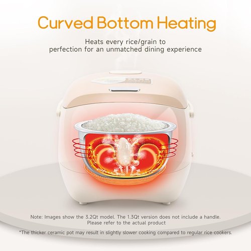Joydeem Mini Ceramic Rice Cooker - 2.5 Cups Uncooked Rice with Healthy PFOA-Free Ceramic Pot | 1.2L/1.3 Qt
