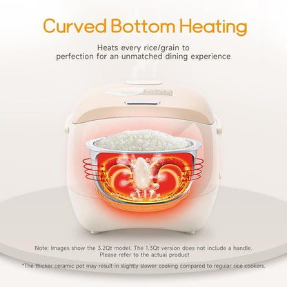 Joydeem Mini Ceramic Rice Cooker - 2.5 Cups Uncooked Rice with Healthy PFOA-Free Ceramic Pot | 1.2L/1.3 Qt