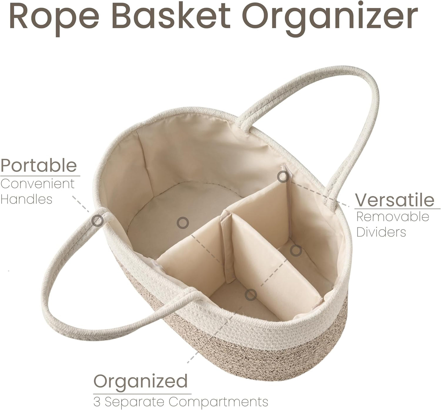 Skiennix Diaper Caddy Organizer - Stylish Baby Storage Basket for Newborn Essentials | Large, White & Beige Brown