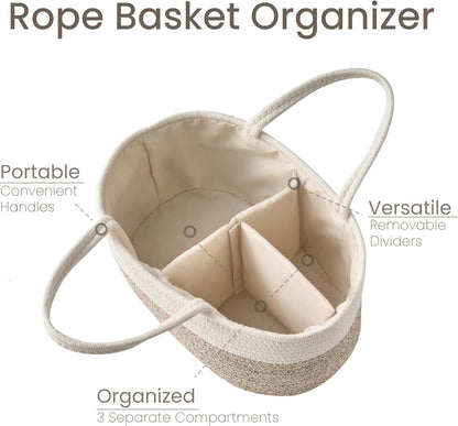 Skiennix Diaper Caddy Organizer - Stylish Baby Storage Basket for Newborn Essentials | Large, White & Beige Brown