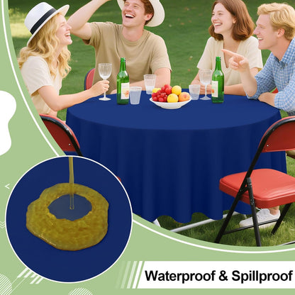 Misaya 84" Round Waterproof Tablecloth - 4 Packs of Sturdy, Leakproof Decorative Covers in Navy for Parties & Picnics