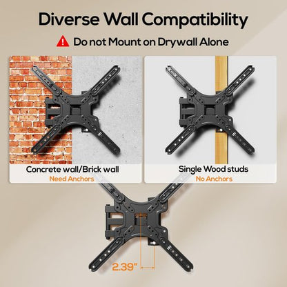 IWORKBOARD 43 50 55 inch Full Motion Corner TV Wall Mount for Most 32-60" TVs, Articulating Swivel Tilting TV Wall Mount Bracket, up to 77 lbs, VESA 400x400mm, Single Stud