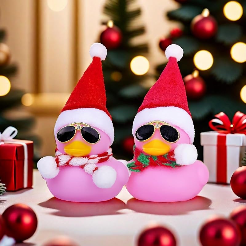 Christmas Rubber Duck Car Ornament with Hat, Sunglasses & Scarf - Pink Duck-Green Scarf (Variation of THIS listing)