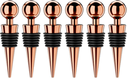 Wine Stoppers for Wine Bottles 6Pcs Vacuum Wine Bottle Stopper with Silicone Reusable Wine Corks, Leak proof Keep Fresh Suitable for Standard (Goldrose, 6 Pack)